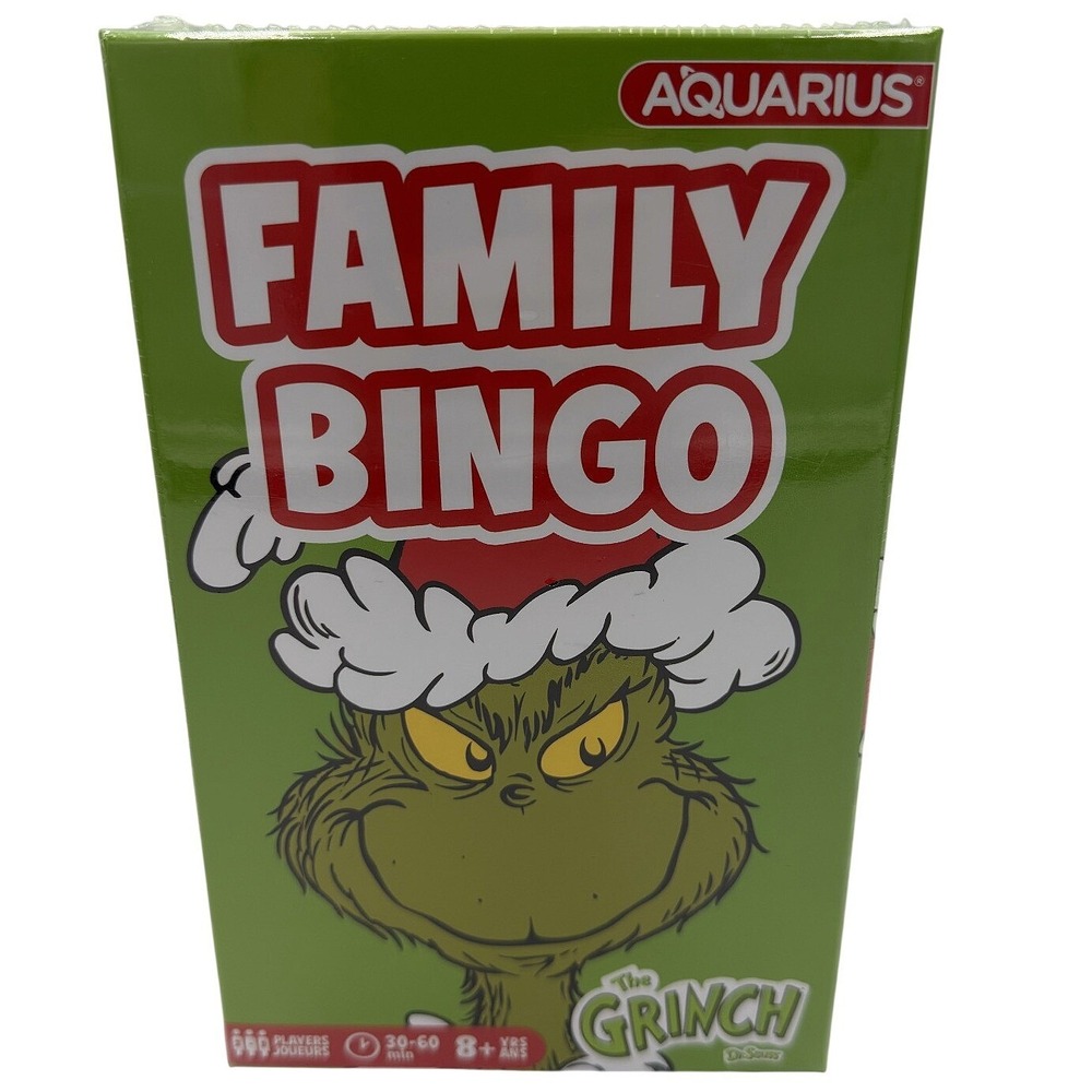 Dr Seuss The Grinch Aquarius Family Bingo Holiday Christmas Game CS9614 New